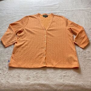 Lauren Ralph Lauren Orange 3/4 Sleeve Cable Knit Cardigan Size Medium